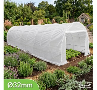 Serre tunnel demi-lune Eco "Plus" 24m² avec structure en acier galvanisé de 32 mm de diamètre