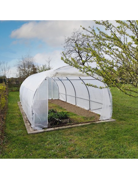Serre tunnel demi-lune Eco "Plus" de 18m² avec bâche translucide et porte enroulable
